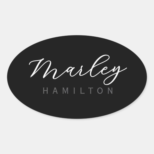 Modern Script Name Monogram Ovale Sticker (Voorkant)