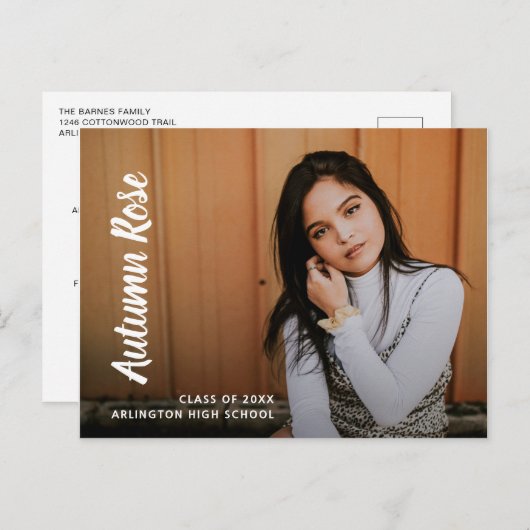 Modern Script Name Photo Collage Girl Afstuderen Aankondigingskaart (Voorkant / Achterkant)