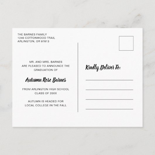 Modern Script Name Photo Collage Girl Afstuderen Aankondigingskaart (Achterkant)