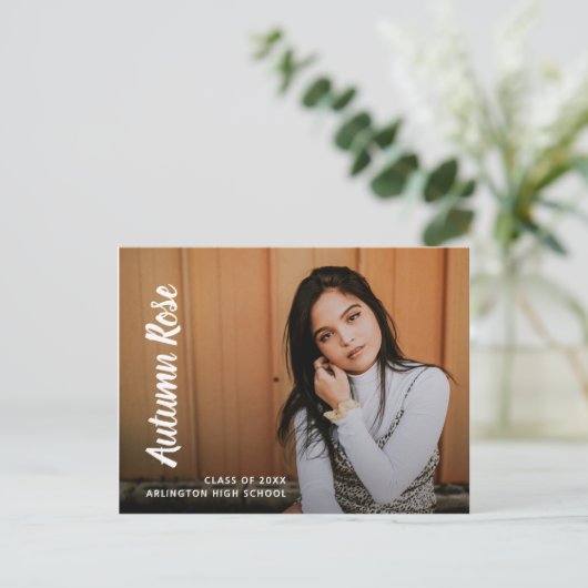 Modern Script Name Photo Collage Girl Afstuderen Aankondigingskaart (Staand voorkant)