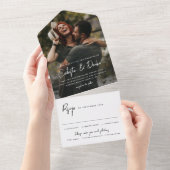 Modern Script Names Photo Wedding All In One Uitnodiging (Afscheurbaar)