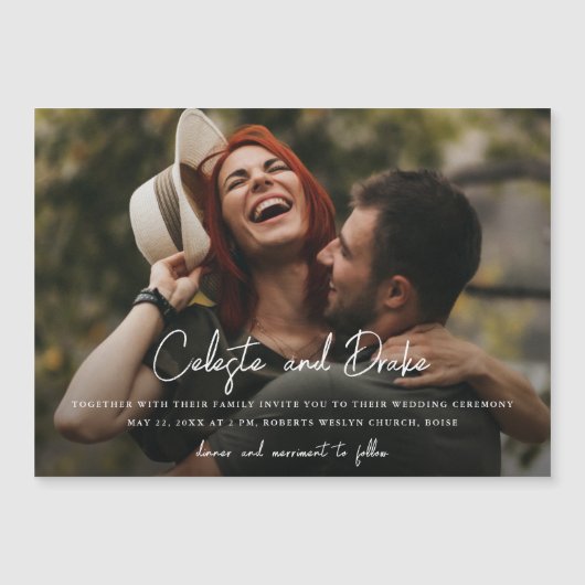 Modern Script Names Photo Wedding Magnetische Uitnodiging (Voorkant)
