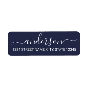 Modern Script Nautical Navy Blue Return-adres Etiket