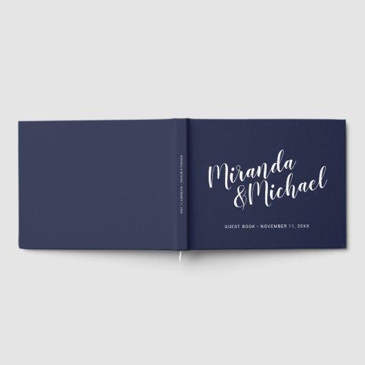 Modern Script Nautical Navy Blue Wedding Gastenboek (Volledig)