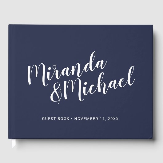 Modern Script Nautical Navy Blue Wedding Gastenboek (Voorkant)