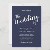 Modern Script Nautical Navy Blue Wedding Kaart (Voorkant)