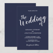 Modern Script Nautical Navy Blue Wedding Kaart (Voorkant / Achterkant)
