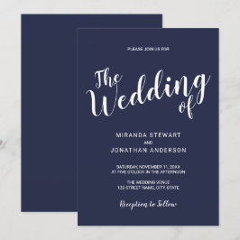 Modern Script Nautical Navy Blue Wedding Kaart