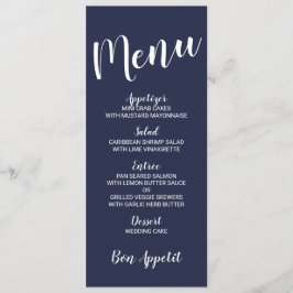Modern Script Nautical Navy Blue Wedding Menu