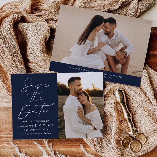 Modern Script Navy 2 Foto Save The Date