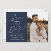 Modern Script Navy 2 Foto Save The Date (Voorkant)