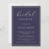 Modern Script Navy Blue Bridal Shower Uitnodiging (Voorkant)