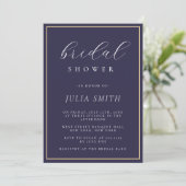 Modern Script Navy Blue Bridal Shower Uitnodiging (Staand voorkant)