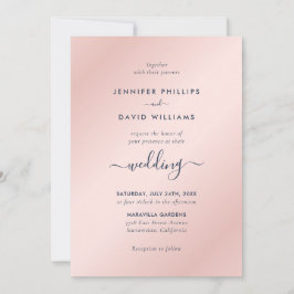 Modern Script Navy Blue en Blush Wedding Kaart