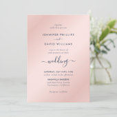 Modern Script Navy Blue en Blush Wedding Kaart (Staand voorkant)