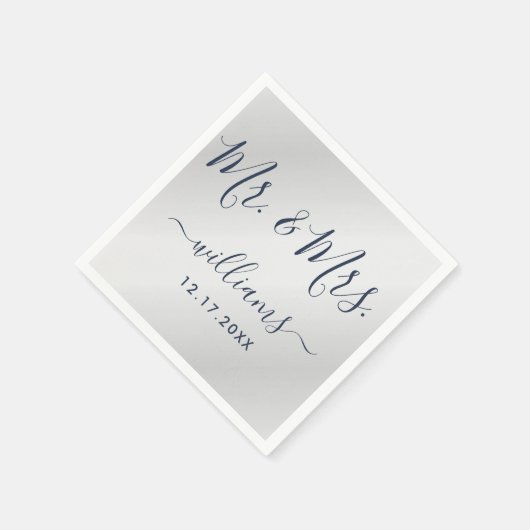 Modern Script Navy Blue en Silver Mr en Mrs. Servet (Hoek)