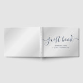 Modern Script Navy Blue en Silver Wedding Gastenboek (Volledig)