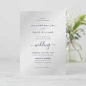 Modern Script Navy Blue en Silver Wedding Kaart (Staand voorkant)