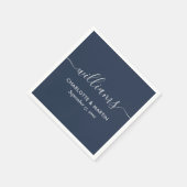 Modern Script Navy Blue en Silver Wedding Servet (Hoek)