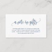 Modern script, Navy Blue font, A note on gifts Informatiekaartje (Voorkant)