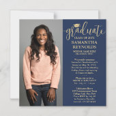 Modern Script Navy Blue & Gold 1 Foto Afstuderen Magnetische Uitnodiging (Voorkant)