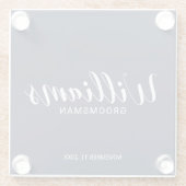 Modern Script Navy Blue Personalized Groomsman Glazen Onderzetter (Achterkant)