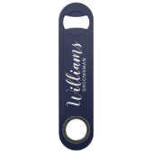 Modern Script Navy Blue Personalized Groomsmen Speed Flessenopener (Voorkant)
