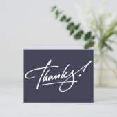 Modern Script Navy Blue Thank You Card Briefkaart (Staand voorkant)