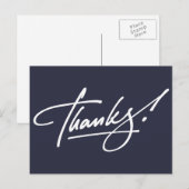 Modern Script Navy Blue Thank You Card Briefkaart (Voorkant / Achterkant)