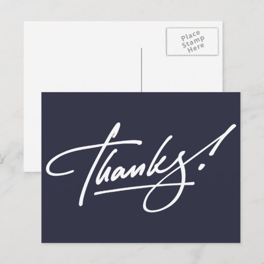 Modern Script Navy Blue Thank You Card Briefkaart (Voorkant / Achterkant)