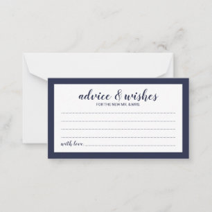 Modern Script Navy Blue Wedding Advice and Wishes Advieskaart