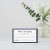 Modern Script Navy Blue Wedding Advice and Wishes Advieskaart (Staand voorkant)
