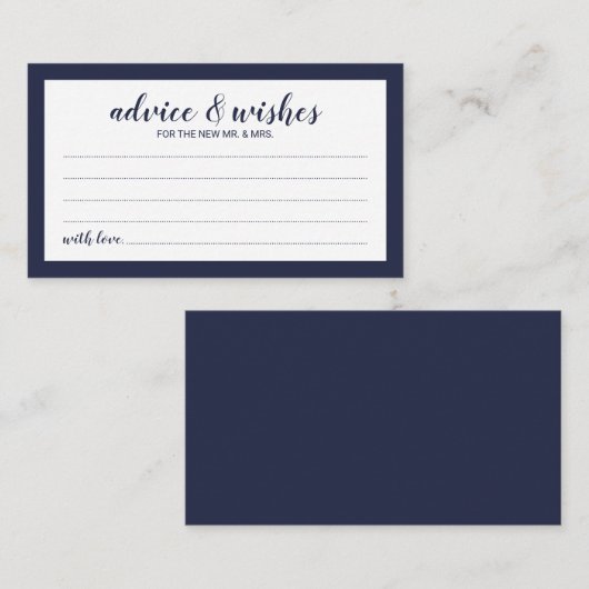Modern Script Navy Blue Wedding Advice and Wishes Advieskaart (Voorkant / Achterkant)