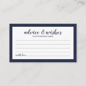 Modern Script Navy Blue Wedding Advice and Wishes Advieskaart (Voorkant)