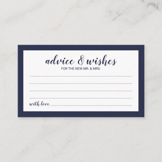 Modern Script Navy Blue Wedding Advice and Wishes Advieskaart (Voorkant)