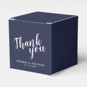 Modern Script Navy Blue Wedding Bedankdoosjes (Voorkant Zijde)