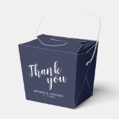 Modern Script Navy Blue Wedding Bedankdoosjes (Voorkant Zijde)