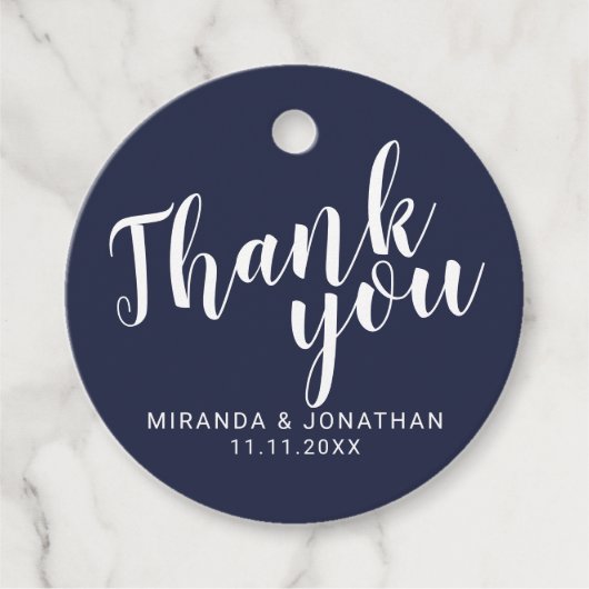 Modern Script Navy Blue Wedding Bedankt Bedankjes Labels (Voorkant)