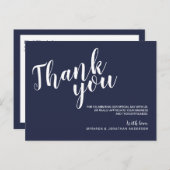 Modern Script Navy Blue Wedding Bedankt Briefkaart (Voorkant / Achterkant)