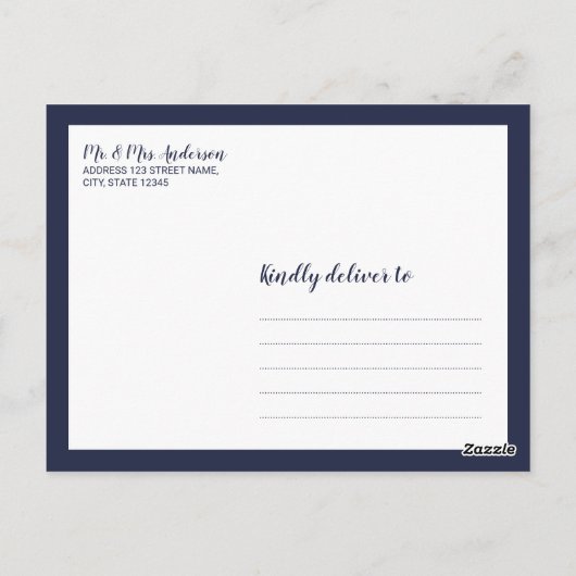 Modern Script Navy Blue Wedding Bedankt Briefkaart (Achterkant)