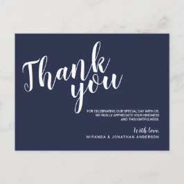 Modern Script Navy Blue Wedding Bedankt Briefkaart