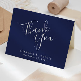 Modern Script Navy Blue Wedding Bedankt Kaart