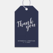Modern Script Navy Blue Wedding Favor Dank je Cadeaulabel (Voorkant)