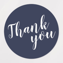 Modern Script Navy Blue Wedding Favor Dank je Labels