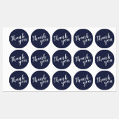 Modern Script Navy Blue Wedding Favor Dank je Labels (Vel)