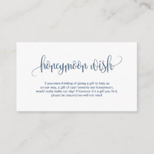 Modern script, Navy Blue, Wedding Honeymoon Wish Informatiekaartje