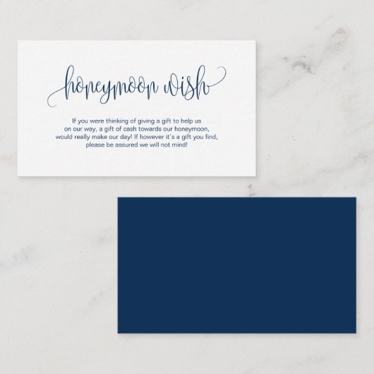 Modern script, Navy Blue, Wedding Honeymoon Wish Informatiekaartje (Voorkant / Achterkant)