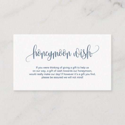 Modern script, Navy Blue, Wedding Honeymoon Wish Informatiekaartje (Voorkant)