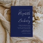 Modern Script Navy Blue Wedding Kaart