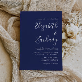 Modern Script Navy Blue Wedding Kaart
